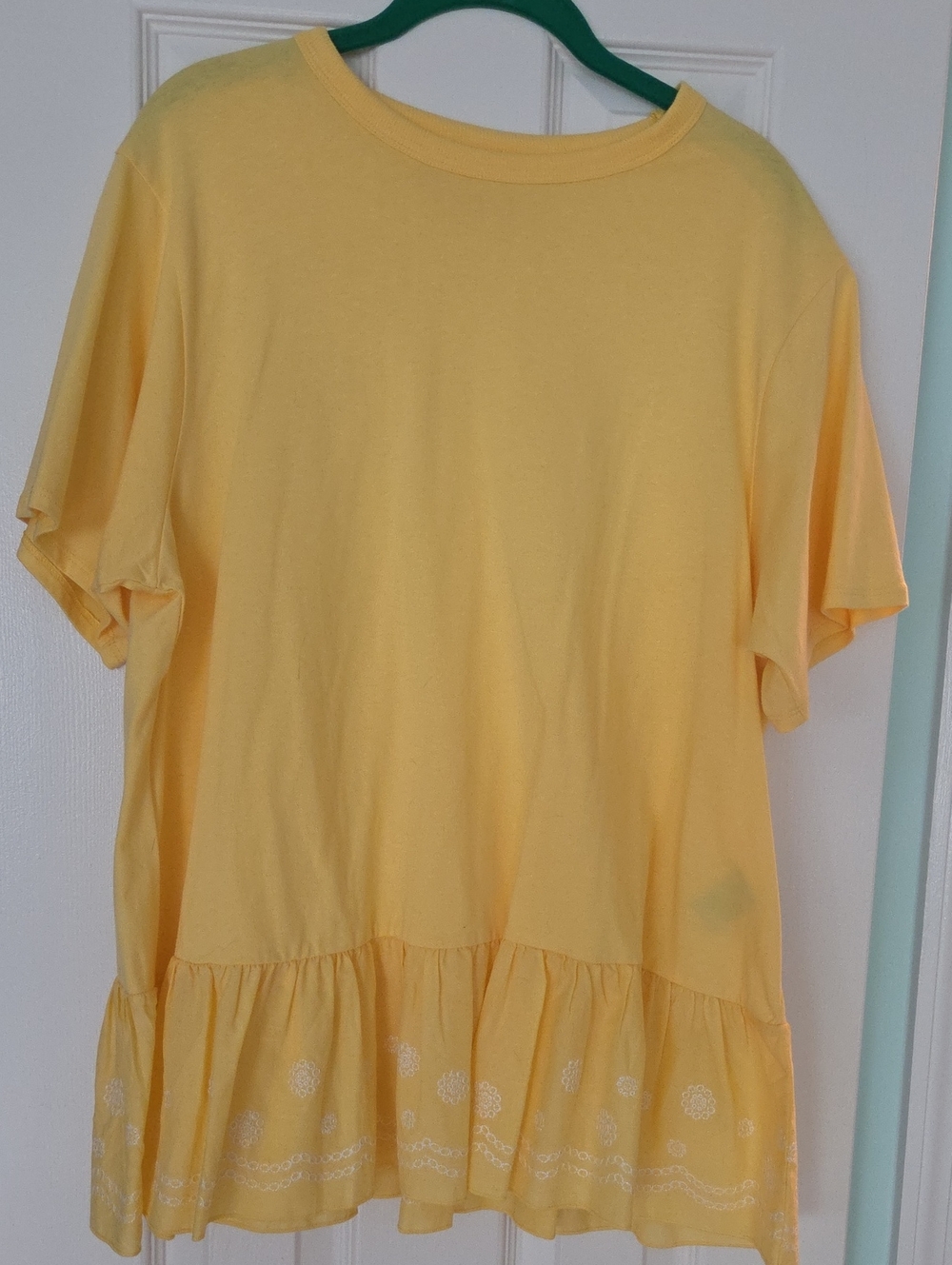 Women's Yellow Ruffle-Hem Short Sleeve Top